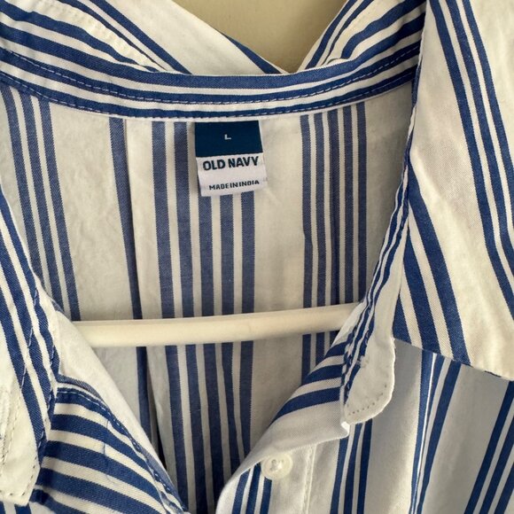 Old Navy Womens Striped Collared Swing Short-Sleeve Shirt Dress with Pockets - Picture 4 of 5
